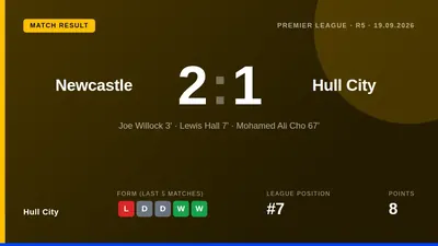 Hull City's unbeaten Premier League run ended with a 2-1 defeat at Newcastle United after conceding twice inside seven...