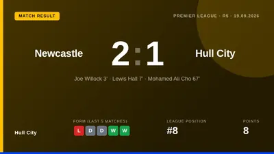 Hull City's late rally fell short in a 2-1 defeat at Newcastle United, leaving the Tigers eighth in the Premier League table